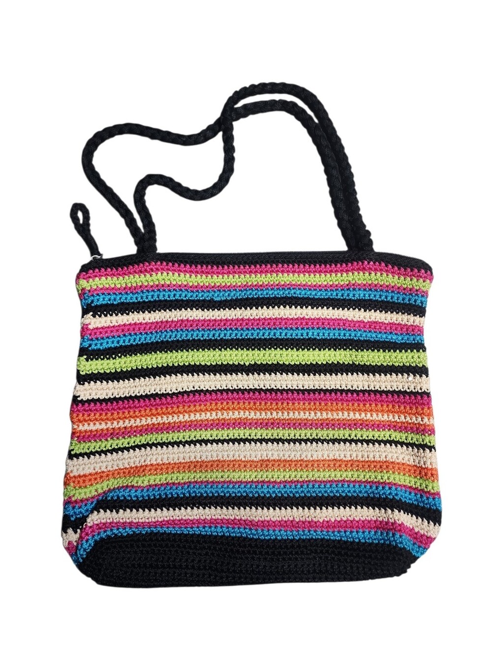 The Sak Crocheted Multicolored Stripe Purse‎ Shoulder Tote Bag With Zip Closure